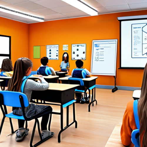 ** A classroom scene with students engaged in personalized learning activities guided by AI, showcasing the use of diagrams, videos, and interactive lessons based on individual learning styles. Focus on visual representation of customized education.

**