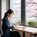 메타인지 관점에서의 문제 해결 접근법 - A modern Japanese office scene featuring a young Japanese professional woman thoughtfully reflecting...