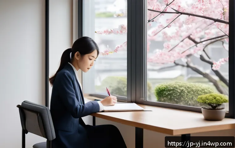메타인지 관점에서의 문제 해결 접근법 - A modern Japanese office scene featuring a young Japanese professional woman thoughtfully reflecting...