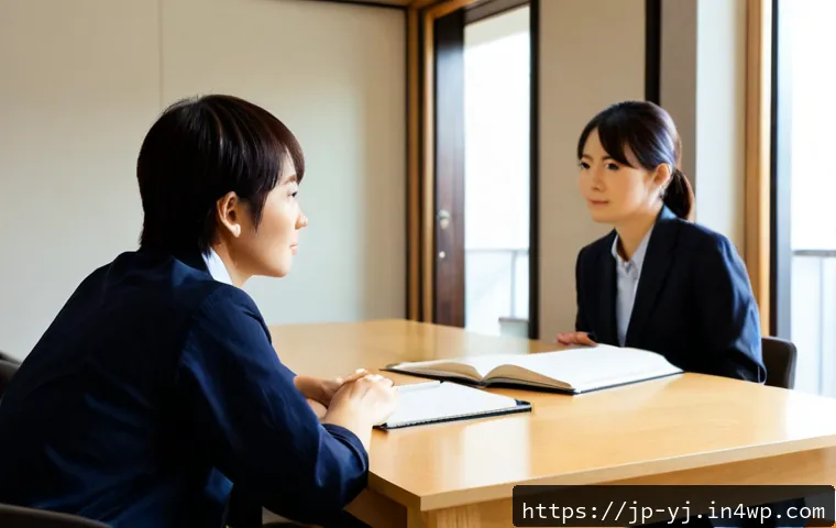 메타인지 향상을 위한 경청 기술 - Photorealistic Japanese workplace coaching session, a thoughtful young professional listening attent...