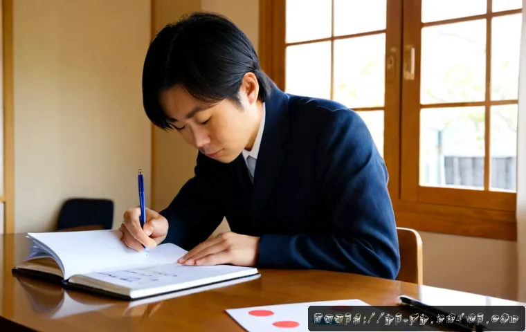메타인지 훈련의 전체 개요 - Photorealistic Japanese adult learner at a clean wooden desk, thoughtfully reviewing a simple handwr...